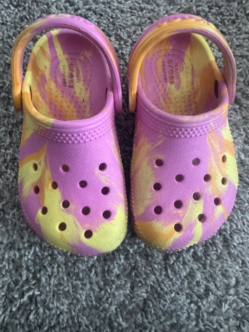 Pink & yellow crocs